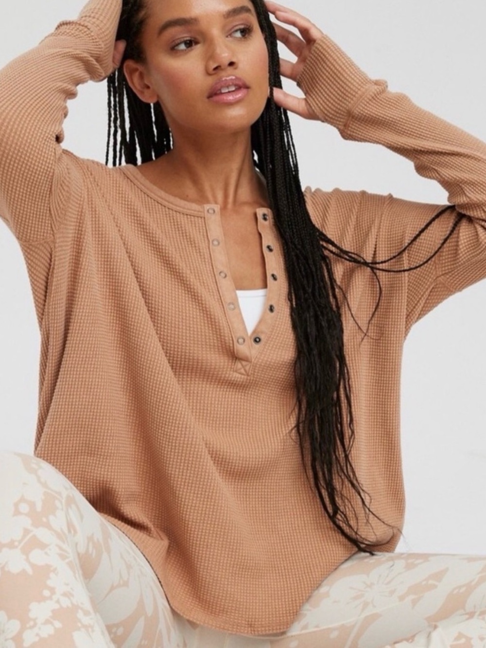 Offline by Aerie Ribbed Long Sleeve Waffle  Henley T-shirt Size M (Oversized!)